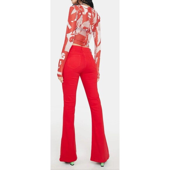Edikted Red Lace Up Flare Pants Women’s‎ Size M High Waist Corset Style Y2K - Picture 2 of 11
